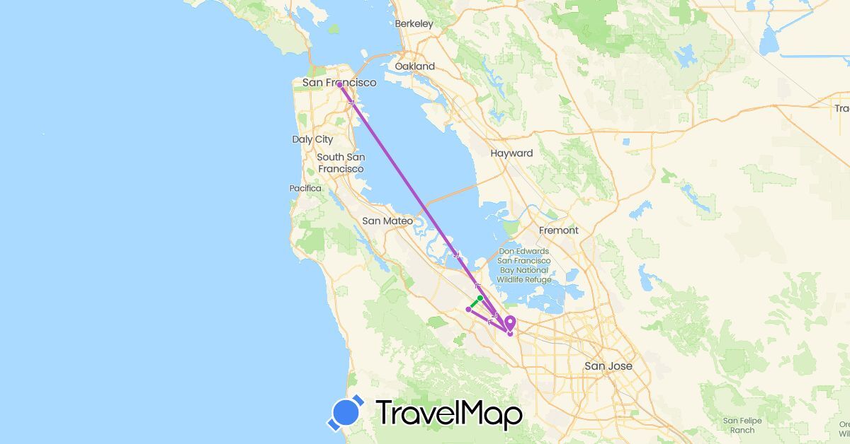 TravelMap itinerary: driving, bus, train in United States (North America)